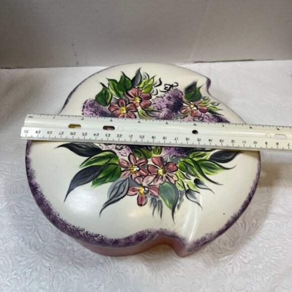 VTG Hand Painted 2 Piece Floral Ceramic Box w/Lid 9" - Picture 7 of 15